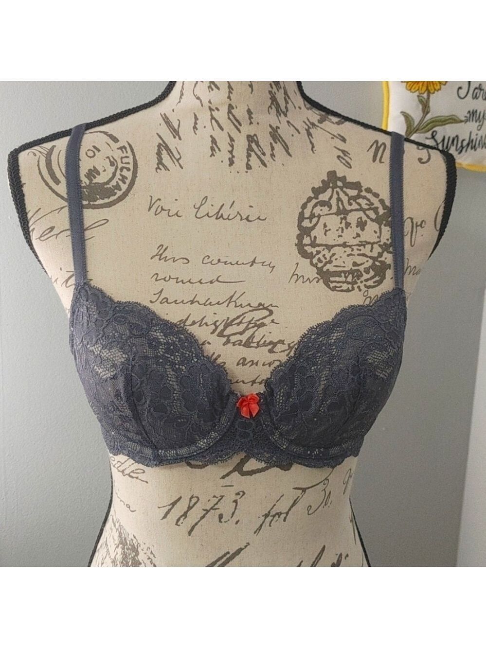Victoria's Secret Lined Demi Dream Angels Bra 34B Steel Grey Lace